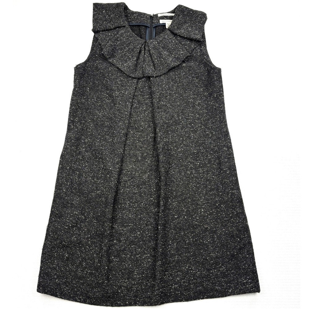 Banana Republic Dress Womens 6P Black Tweed Italian Wool Silk Rasha Ruffle Shift